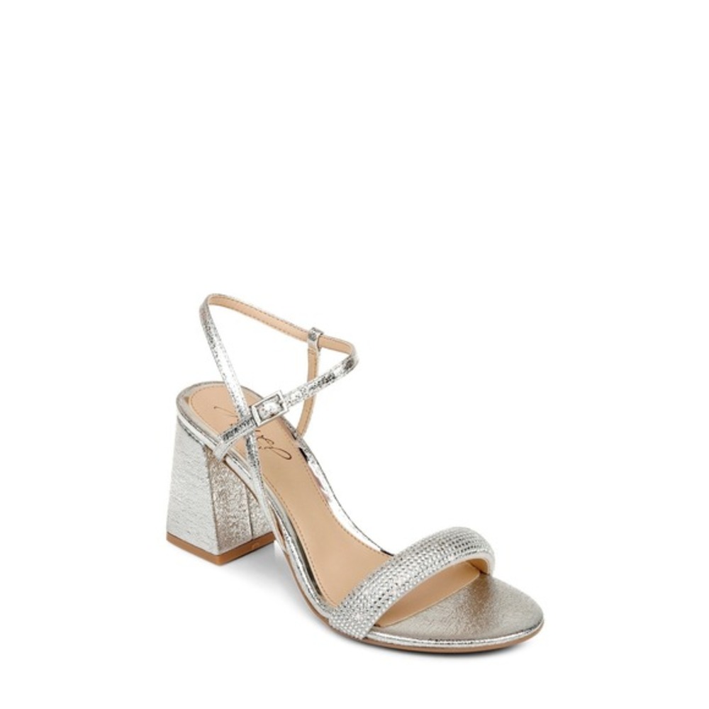 Women's Jewel Badgley Mischka Earlene Block Heel Sandals Silver 9 New With‎ Tags